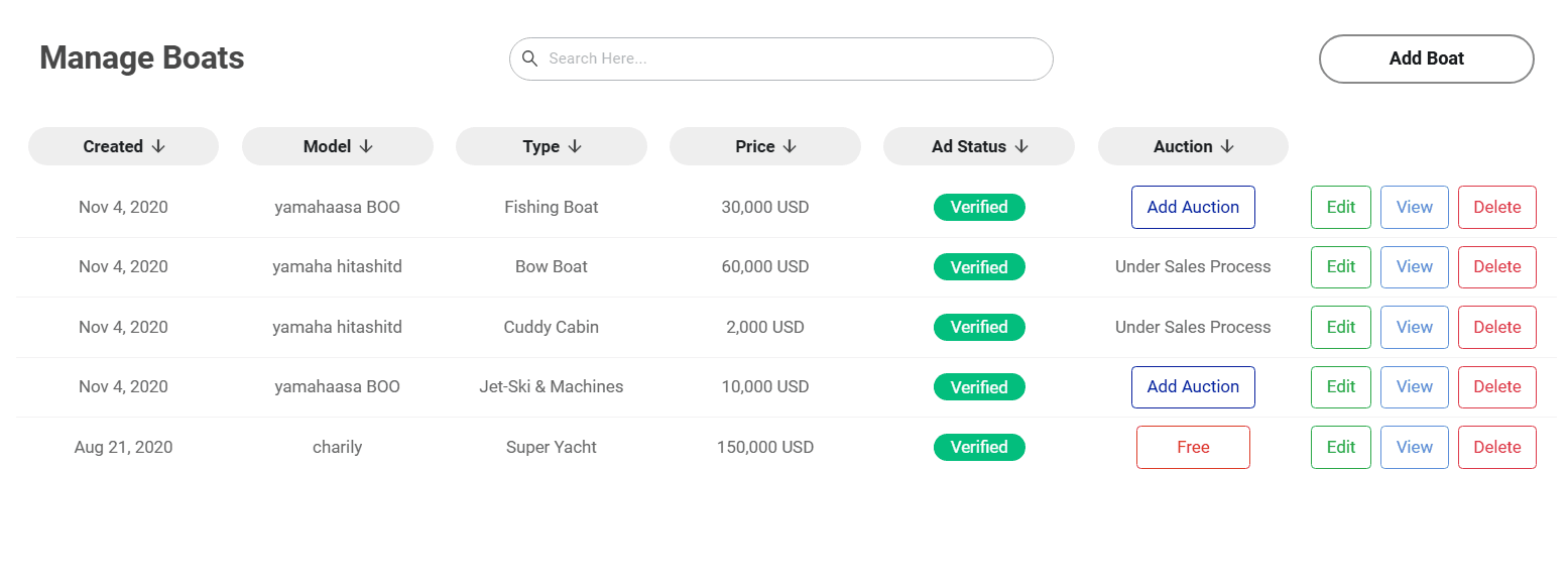 List unlimited boats for sale and manage all of them on one dashboard.