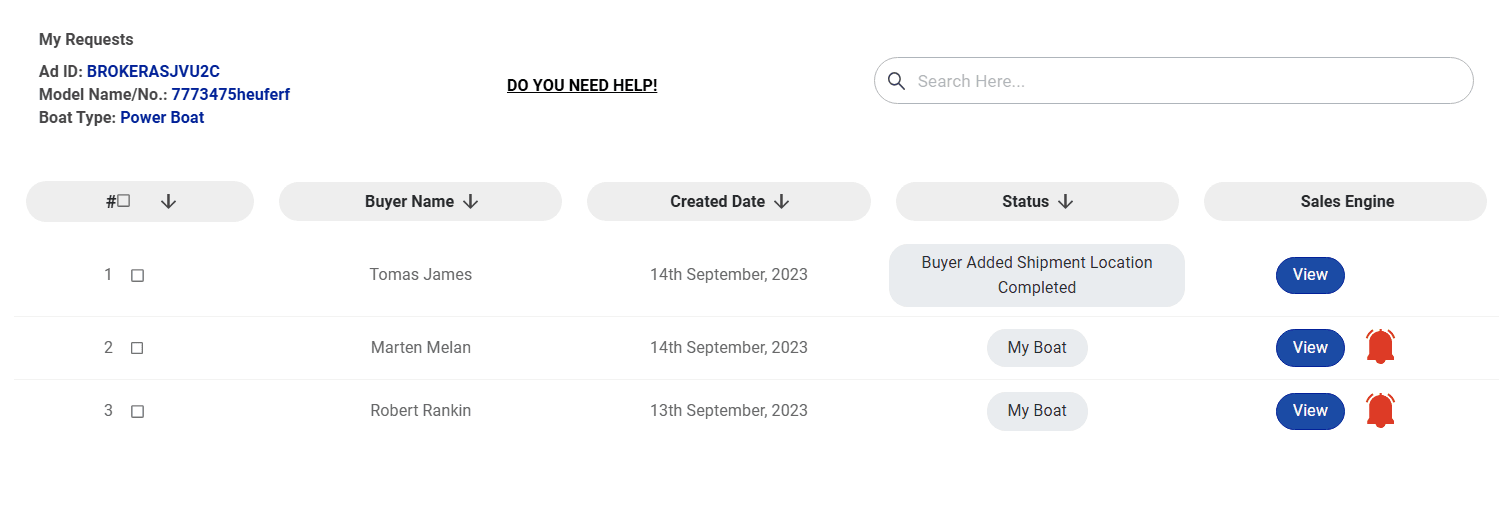 Receive one or more buyer requests for the same boat.