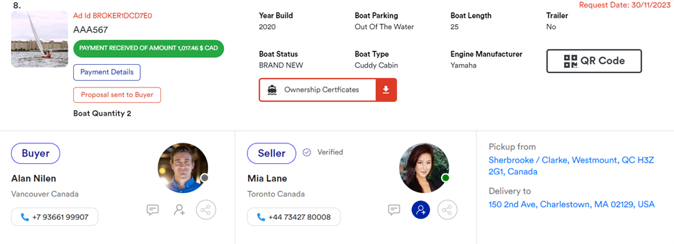 Receive a request from the buyer for the boat that sold